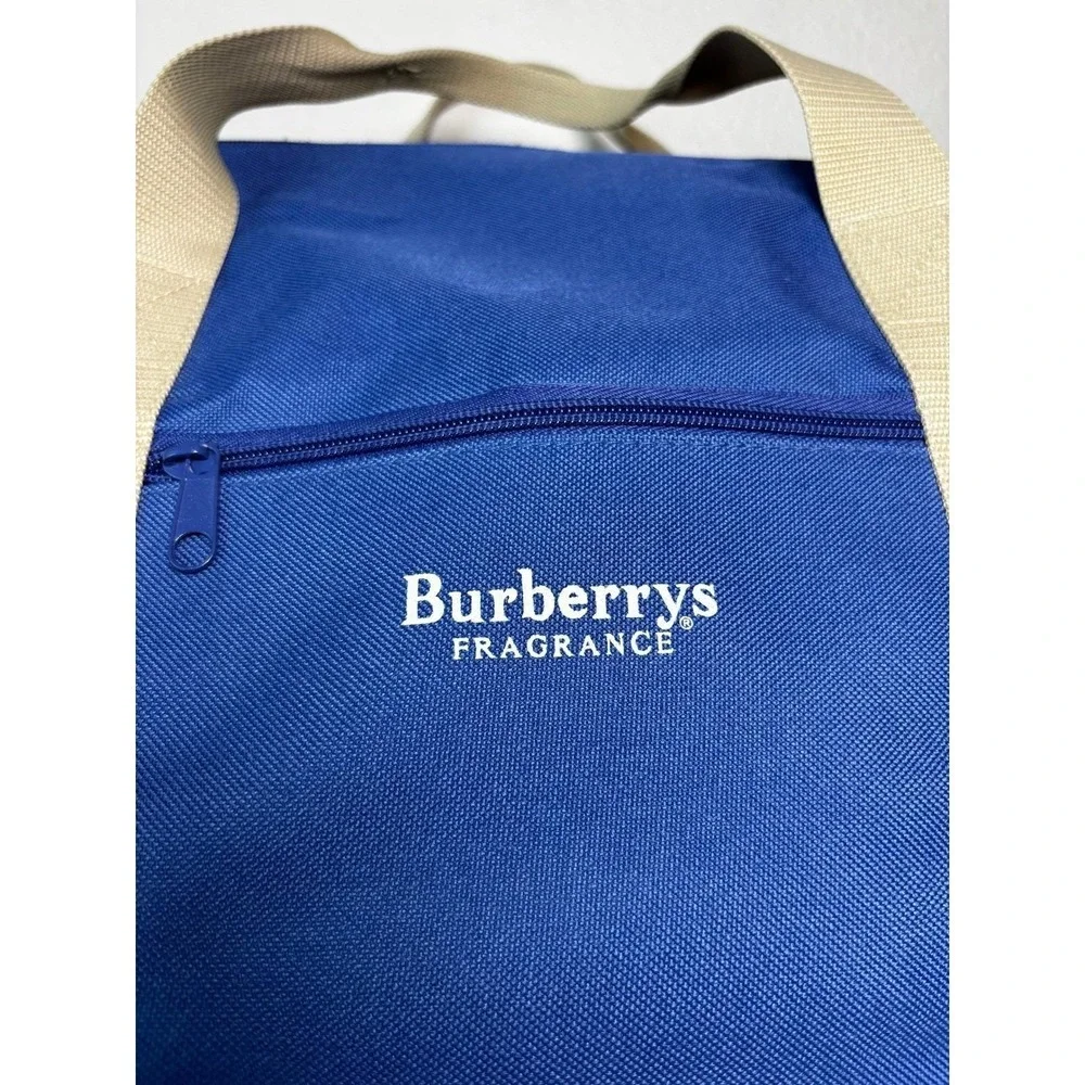 Burberrys Fragrance Vintage Blue Canvas Duffel Bag Nova Check Trim Travel Barrel